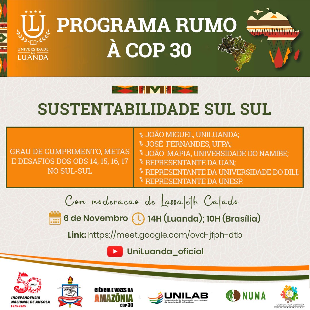 Programa Rumo à COP 30: Sustentabilidade Sul-Sul (Grau de cumprimento, meta e desafios dos ODS 14, 15, 16, 17 no Sul-Sul)